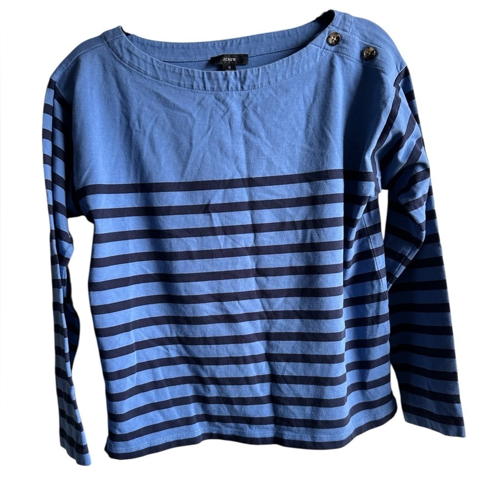J Crew Mariner jersey relaxed boatneck shirt in blue stripes Nautical size Small